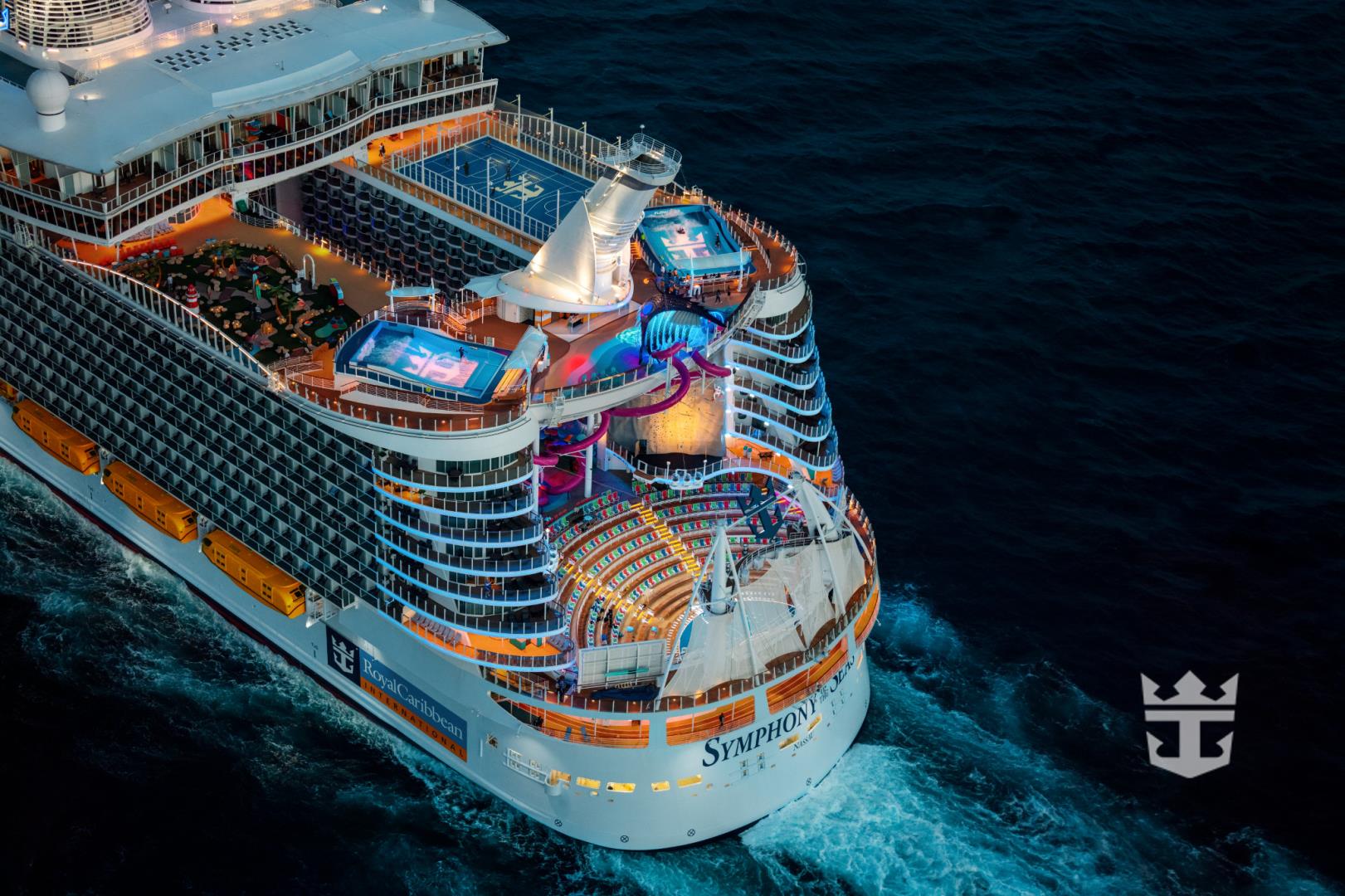 Aerial view of stern of Symphony of the Seas - Photo Credit: Dana Neibert